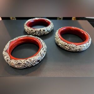 Coral and sterling silver bangles